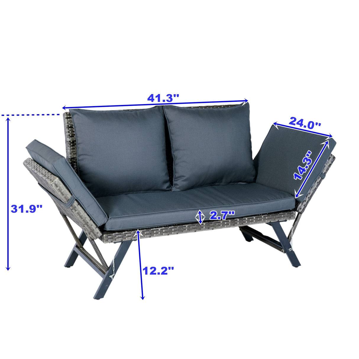 1 Pieces Patio Wicker Side Foldable Bench Patio Backyard Conversation Bench Gray Wicker - Dark Gray by Couch.com