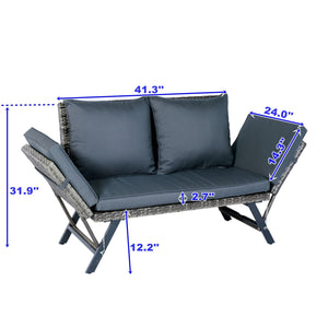 1 Pieces Patio Wicker Side Foldable Bench Patio Backyard Conversation Bench Gray Wicker - Dark Gray by Couch.com