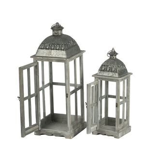 Wooden Candle Lantern Decorative, Hurricane Lantern Holder Decor For Indoor Outdoor, Home Garden Wedding - Gray by Couch.com