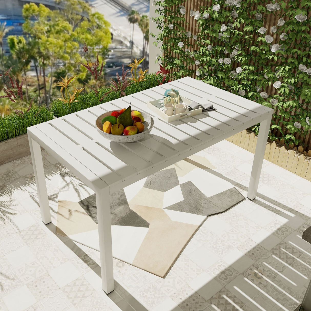 Modern Long Table, UV Resistant And Rust Proof, Pp Tabletop, UV Resistant Powder Coated Metal Legs - Snow White