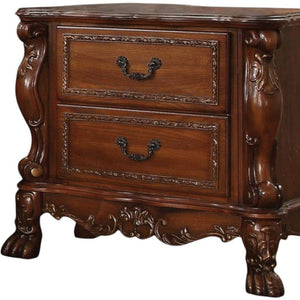 31" Brown Wood Carved Scrollwork Two Drawer Nightstand