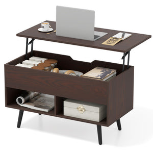 31.5 Inch Lift-Top Coffee Table with Hidden Storage and 2 Open Shelves-Broen