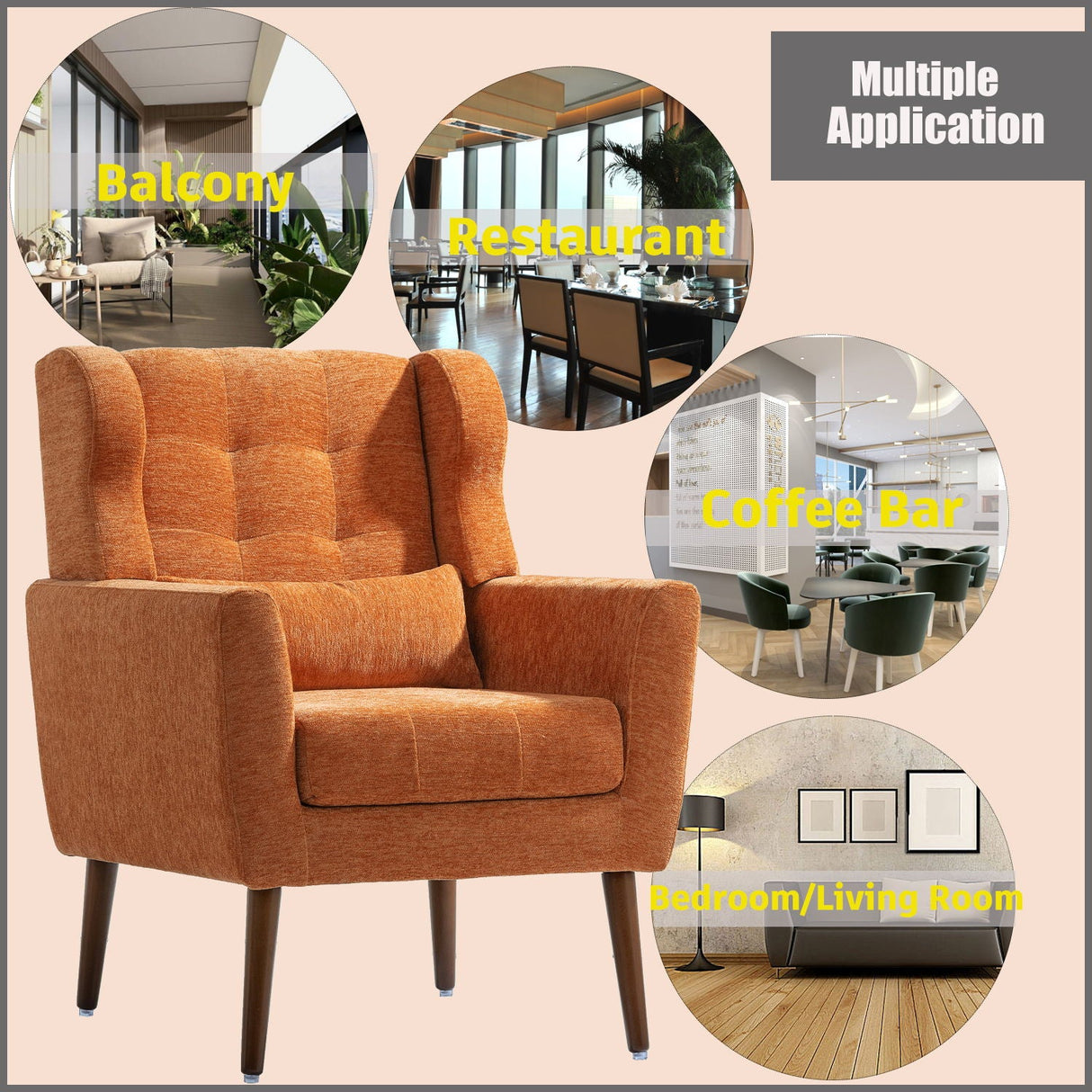 Modern Accent Chair, Chenille Arm Chairs For Living Room, Upholstered Mordern Armchair, Comfy Soft Padded Lounge Chair In Small Space, Bedroom, With Pillow, Solid Wood Leg by Couch.com