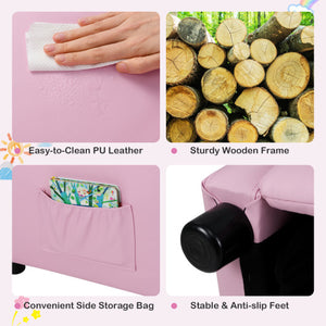 Ergonomic PU Leather Kids Recliner Lounge Sofa for 3-12 Age Group-Pink