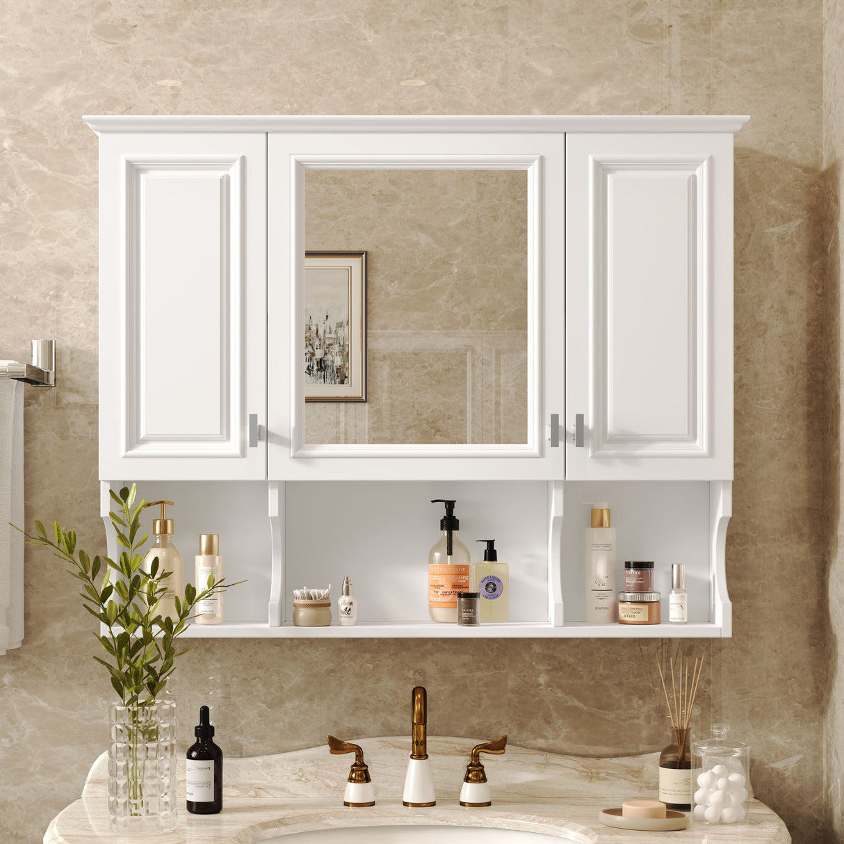 Wall Mounted Bathroom Medicine Wall Cabinet With Mirror & Open Shelves by Couch.com