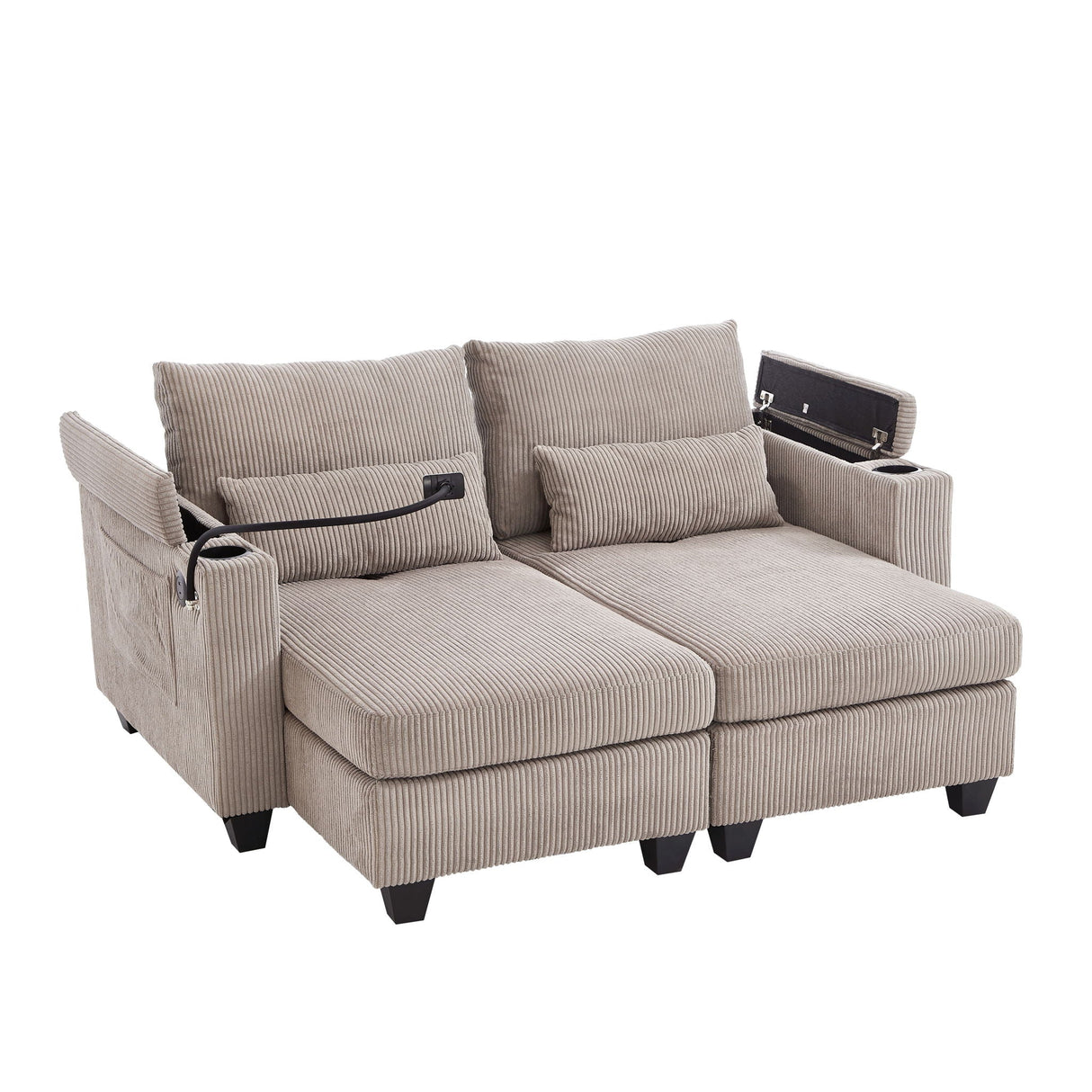 Convertible Chaise Lounge Sofa Chair With USB Ports, Cup Holders, Phone Holder And Storage by Couch.com