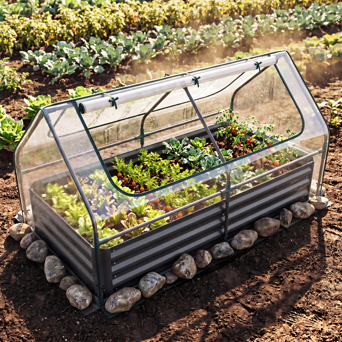 69 x 33 x 12 Inch Galvanized Raised Garden Bed with Cover-Black