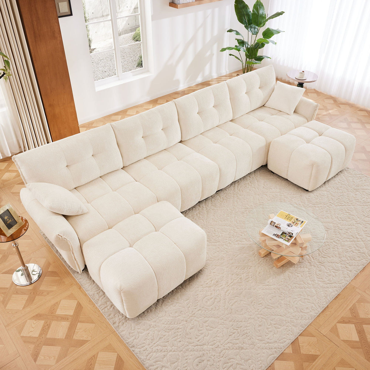 Elegant Sofa Set With Ottoman And Pillows, Textured Chenille, High Resilience Cushions by Couch.com