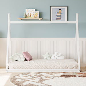 Wood Tent Bed For Kids, Montessori Style Low - Floor Bed, House-Shape Tent Bed Frame by Couch.com