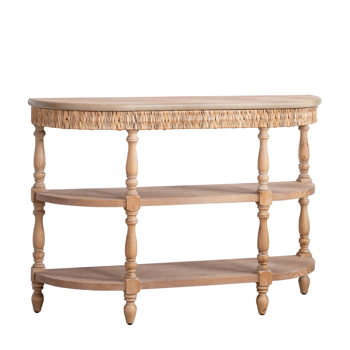 Handcrafted Wood Console Table with Hand-Woven Trim