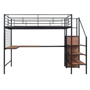 Loft Bed With Desk And Grid, Stylish Frame With Lateral Storage Ladder And Wardrobe by Couch.com