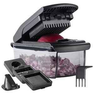 Cook with Color Vegetable Chopper - Multifunctional 11 in 1 Vegetable Chopper with Container - Food Chopper to Dice Chop Slice Julienne and Spiralize Black