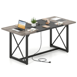6FT Conference Table with Power Outlets Seats 6-8 People for Office-Natural