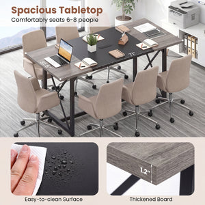 6FT Conference Table with Power Outlets Seats 6-8 People for Office-Natural