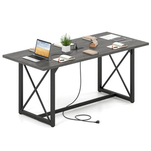 6FT Conference Table with Power Outlets Seats 6-8 People for Office-Gray