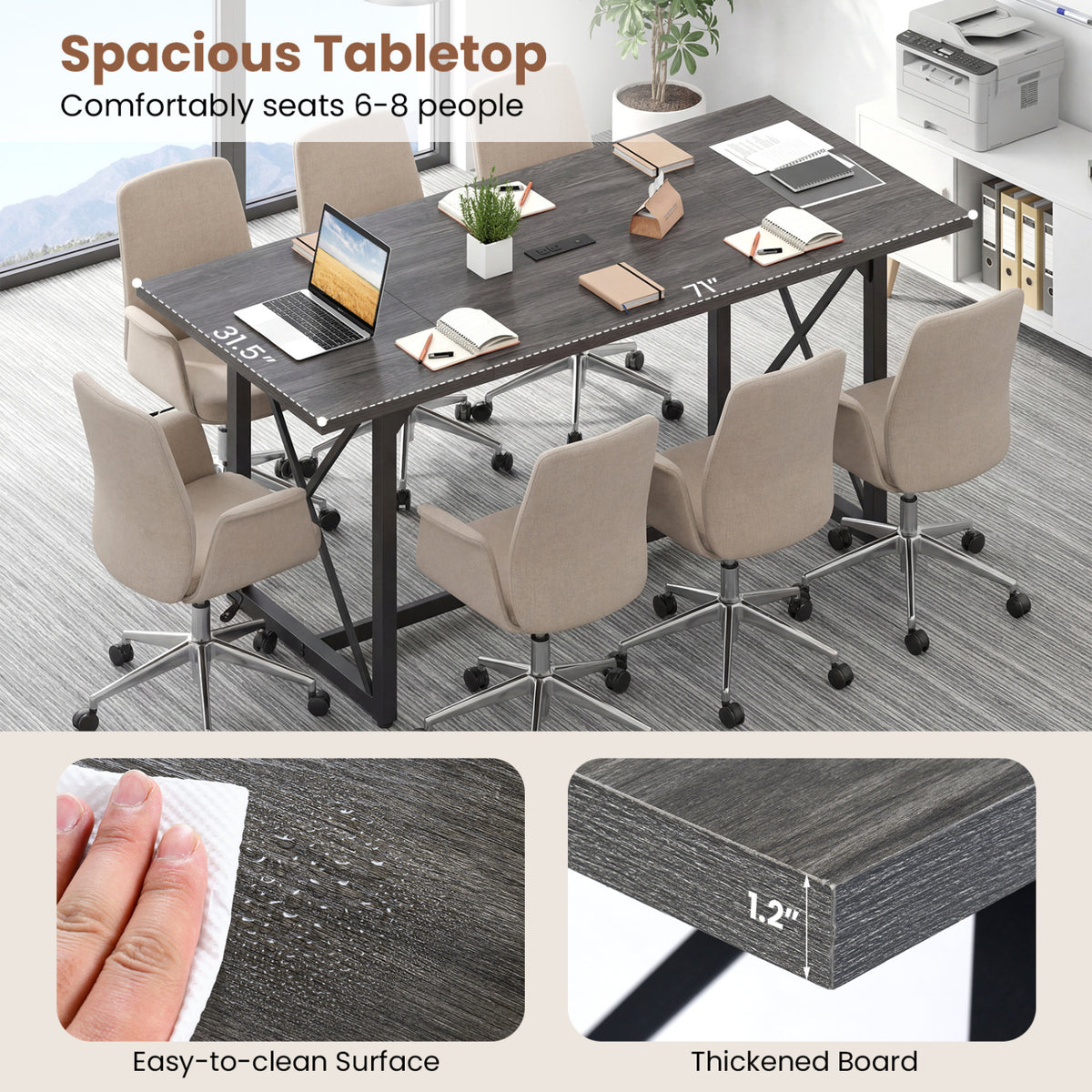 6FT Conference Table with Power Outlets Seats 6-8 People for Office-Gray