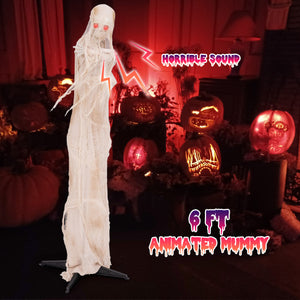 6FT Halloween Animated Standing Mummy with LED Red Glowing Eyes
