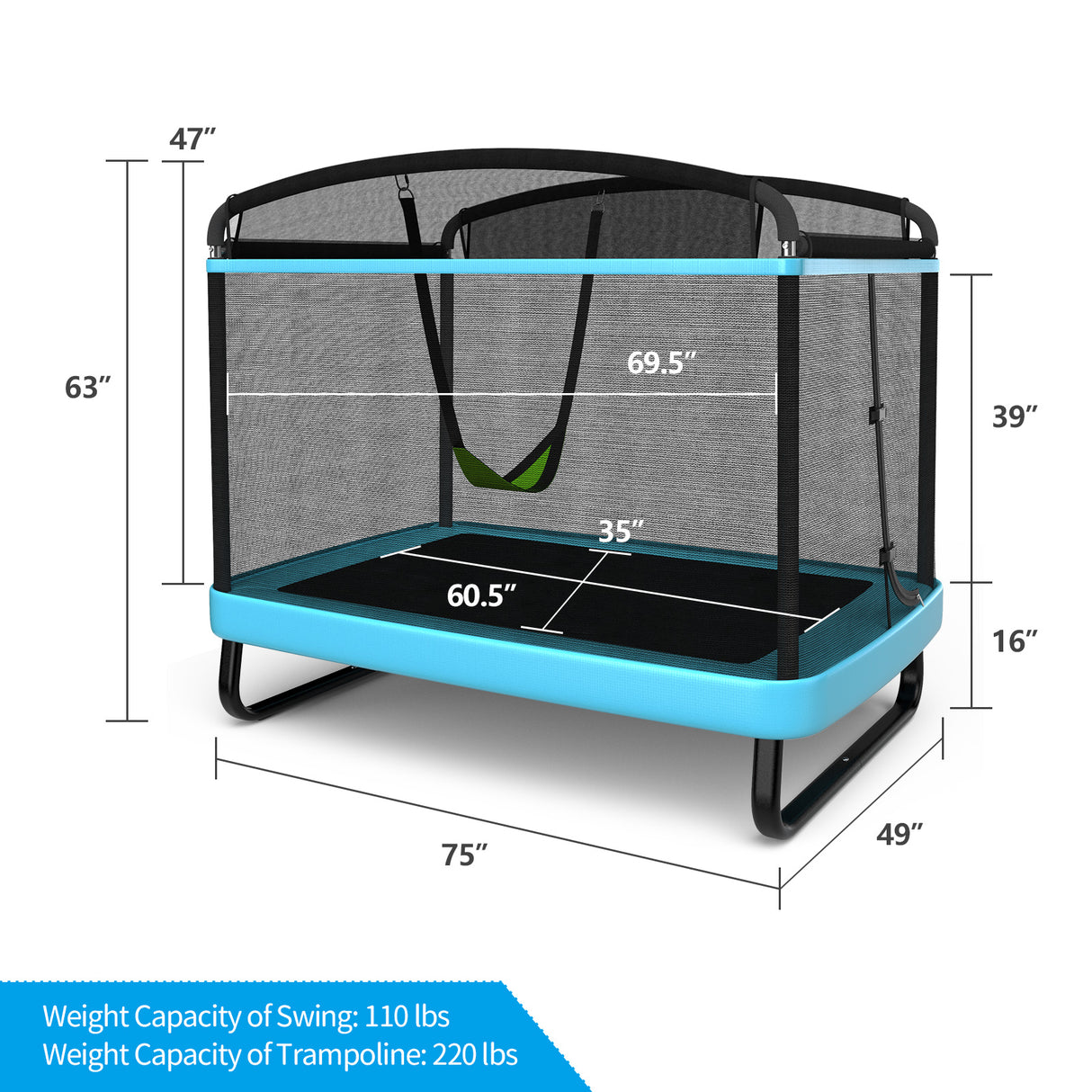 6 Feet Kids Entertaining Trampoline with Swing Safety Fence-Blue