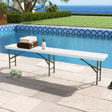 6 Feet Plastic Folding Bench Portable Seat with Handle and Lock-White