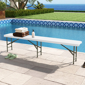 6 Feet Plastic Folding Bench Portable Seat with Handle and Lock-White