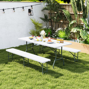 6 Feet Plastic Folding Bench Portable Seat with Handle and Lock-White
