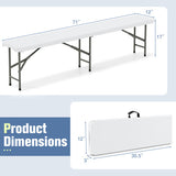 6 Feet Plastic Folding Bench Portable Seat with Handle and Lock-White