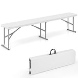 6 Feet Plastic Folding Bench Picnic Camping Dining Seat with Carrying Handle-White