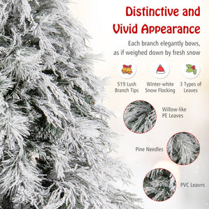 6 Feet Pre-Lit Snow Flocked Christmas Tree with Warm White LED Lights-6 ft