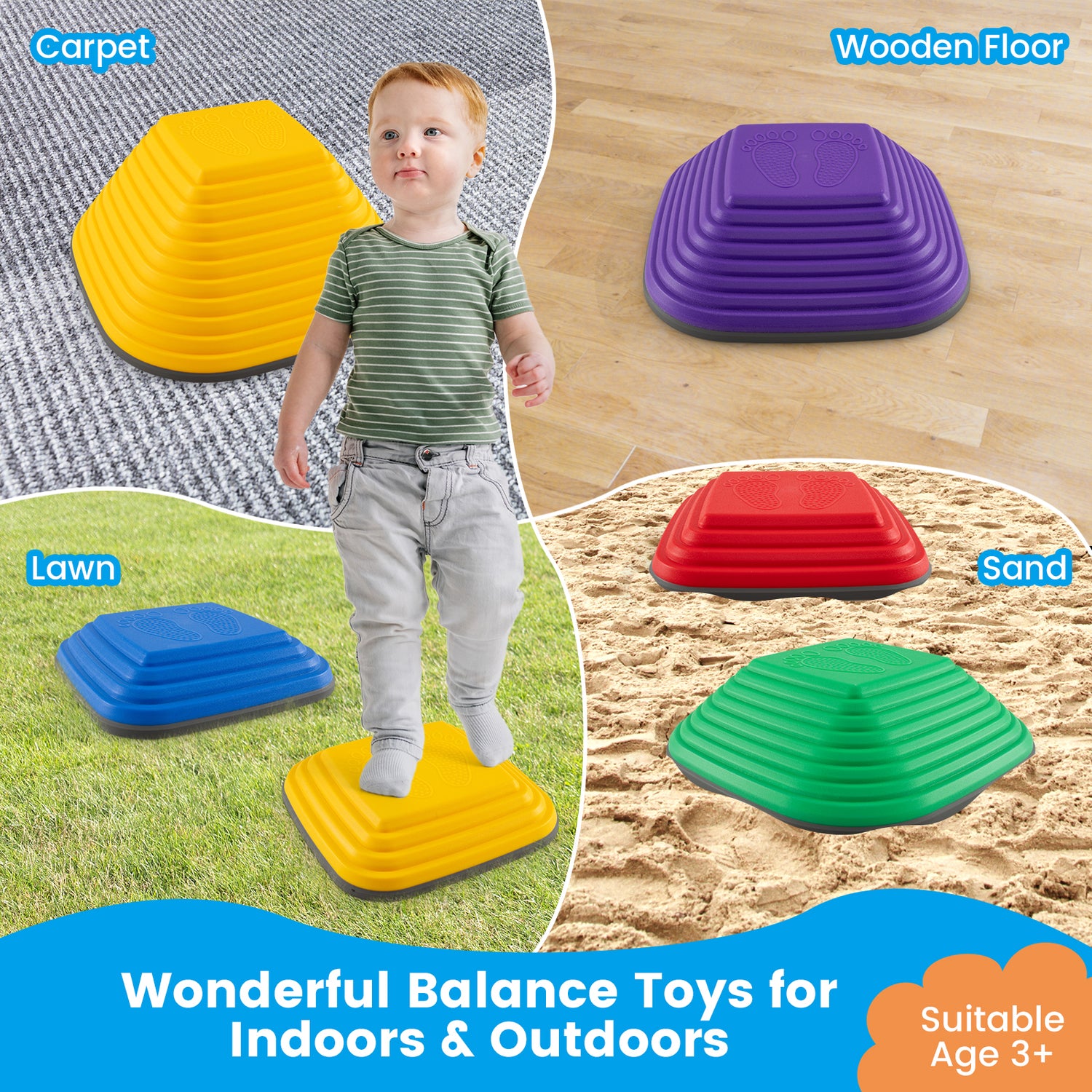6 Pieces Kids Stepping Stone Square Balance Blocks Indoor Outdoor-Multicolor