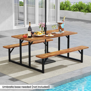 6-Person Acacia Wood Picnic Table with 2 Built-In Benches