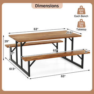 6-Person Acacia Wood Picnic Table with 2 Built-In Benches