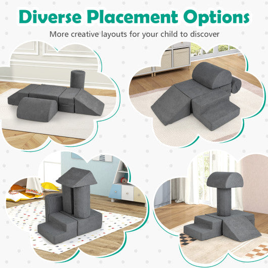 6-Piece Baby Climbing Blocks with 30D High-Density Foam and Carrying Handles-Gray