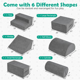 6-Piece Baby Climbing Blocks with 30D High-Density Foam and Carrying Handles-Gray