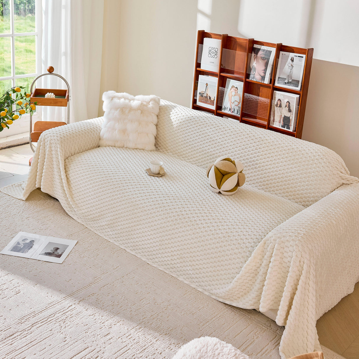 Thick Plush Non-Slip Sofa Throw Cover, Warm Soft Faux Fur Couch Protector for Winter