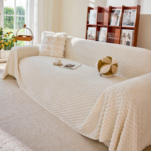 Thick Plush Non-Slip Sofa Throw Cover, Warm Soft Faux Fur Couch Protector for Winter
