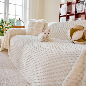 Thick Plush Non-Slip Sofa Throw Cover, Warm Soft Faux Fur Couch Protector for Winter