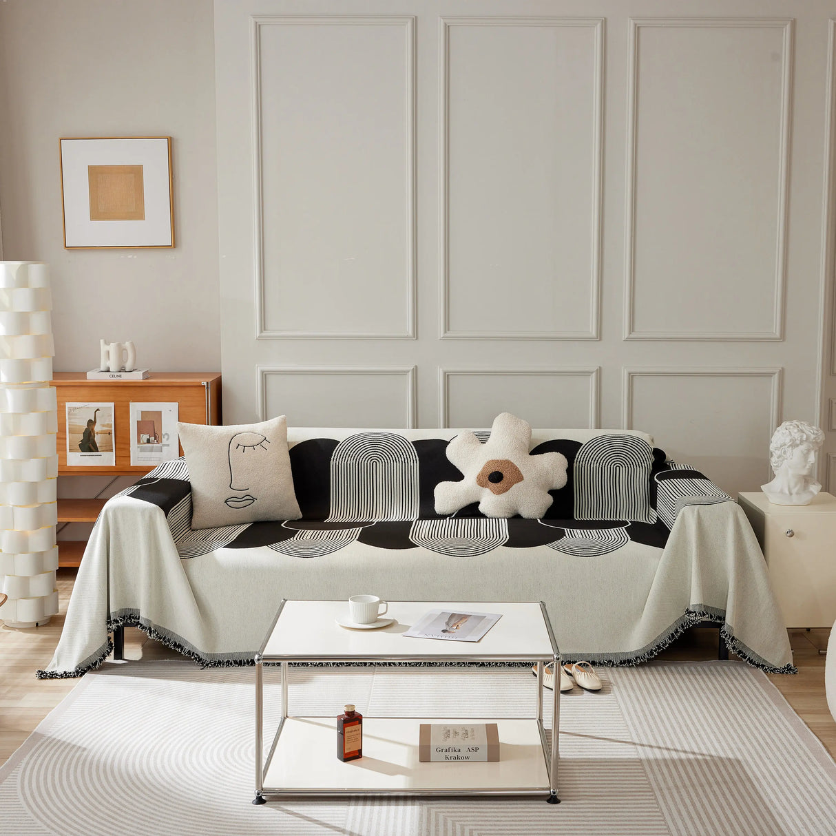 Soft Chenille Tassel Trim Sectional Sofa Protector Couch Covers for Cats Cozy Blanket Sofa Throws