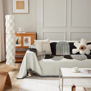 Soft Chenille Tassel Trim Sectional Sofa Protector Couch Covers for Cats Cozy Blanket Sofa Throws