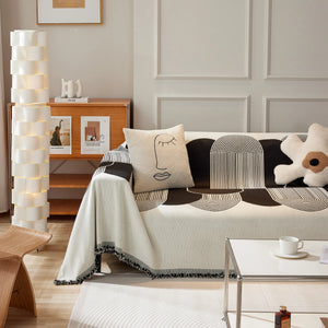 Soft Chenille Tassel Trim Sectional Sofa Protector Couch Covers for Cats Cozy Blanket Sofa Throws