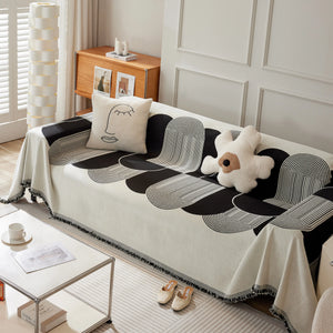 Soft Chenille Tassel Trim Sectional Sofa Protector Couch Covers for Cats Cozy Blanket Sofa Throws