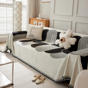 Soft Chenille Tassel Trim Sectional Sofa Protector Couch Covers for Cats Cozy Blanket Sofa Throws