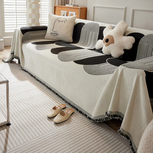 Soft Chenille Tassel Trim Sectional Sofa Protector Couch Covers for Cats Cozy Blanket Sofa Throws