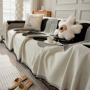 Soft Chenille Tassel Trim Sectional Sofa Protector Couch Covers for Cats Cozy Blanket Sofa Throws