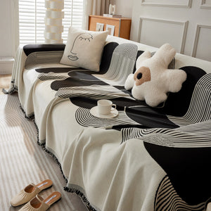 Soft Chenille Tassel Trim Sectional Sofa Protector Couch Covers for Cats Cozy Blanket Sofa Throws