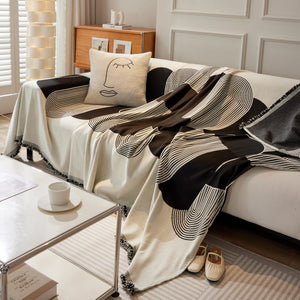 Soft Chenille Tassel Trim Sectional Sofa Protector Couch Covers for Cats Cozy Blanket Sofa Throws