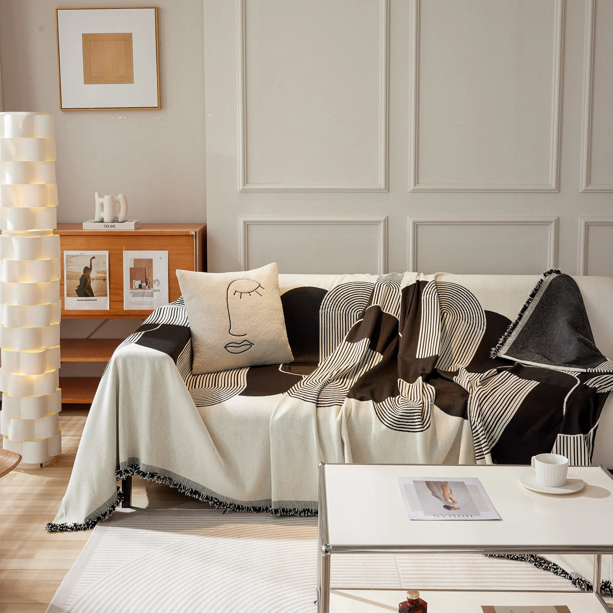 Soft Chenille Tassel Trim Sectional Sofa Protector Couch Covers for Cats Cozy Blanket Sofa Throws