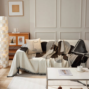 Soft Chenille Tassel Trim Sectional Sofa Protector Couch Covers for Cats Cozy Blanket Sofa Throws