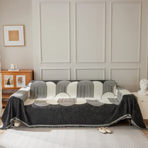 Soft Chenille Tassel Trim Sectional Sofa Protector Couch Covers for Cats Cozy Blanket Sofa Throws