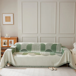 Soft Chenille Tassel Trim Sectional Sofa Protector Couch Covers for Cats Cozy Blanket Sofa Throws