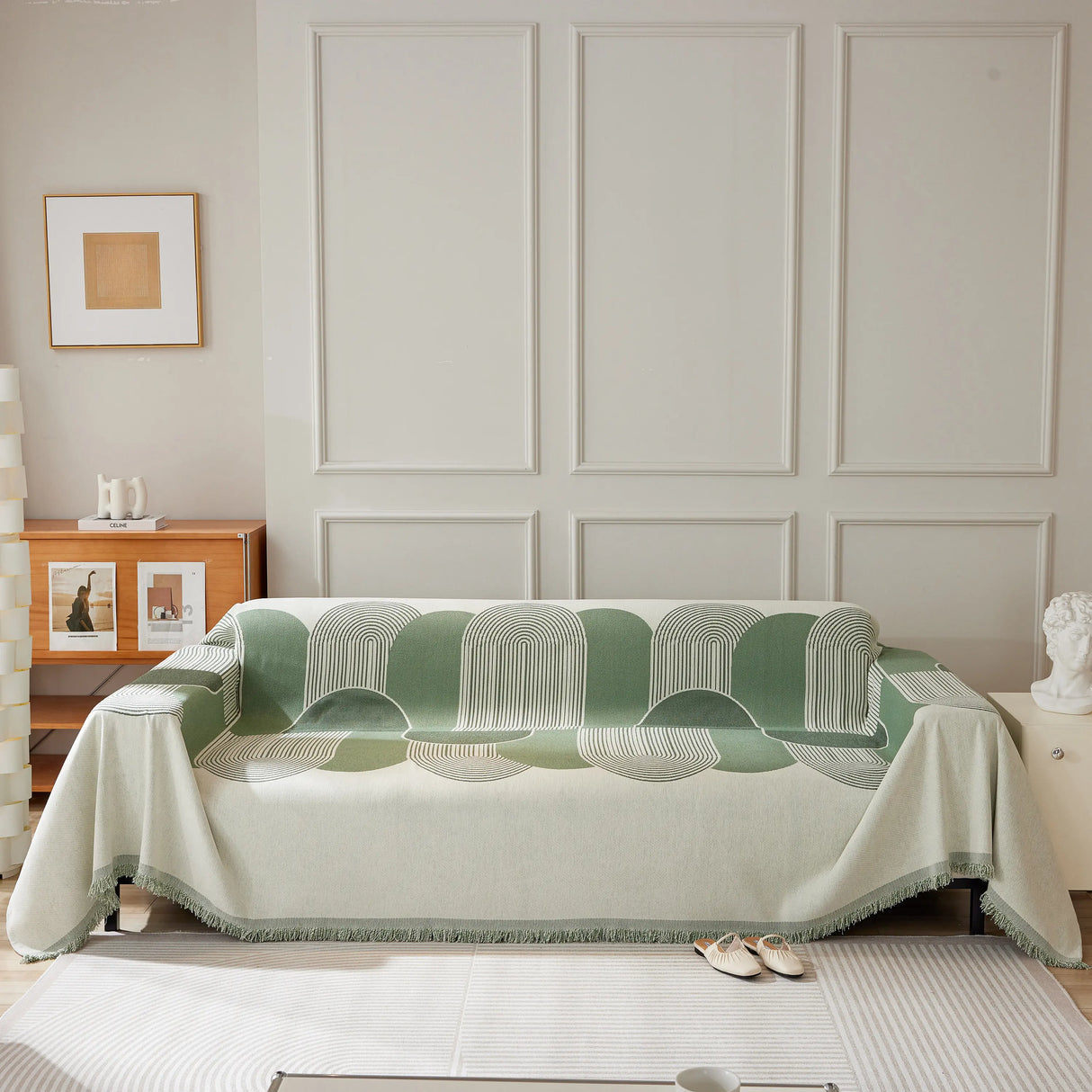 Soft Chenille Tassel Trim Sectional Sofa Protector Couch Covers for Cats Cozy Blanket Sofa Throws